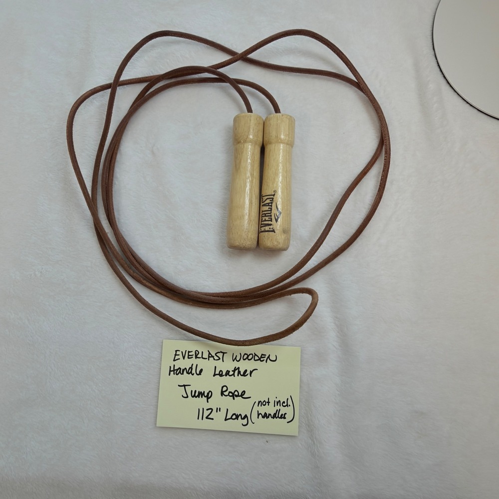Everlast Jump Rope Unisex 112in Brown Excellent Leather Wooden Handles Vintage